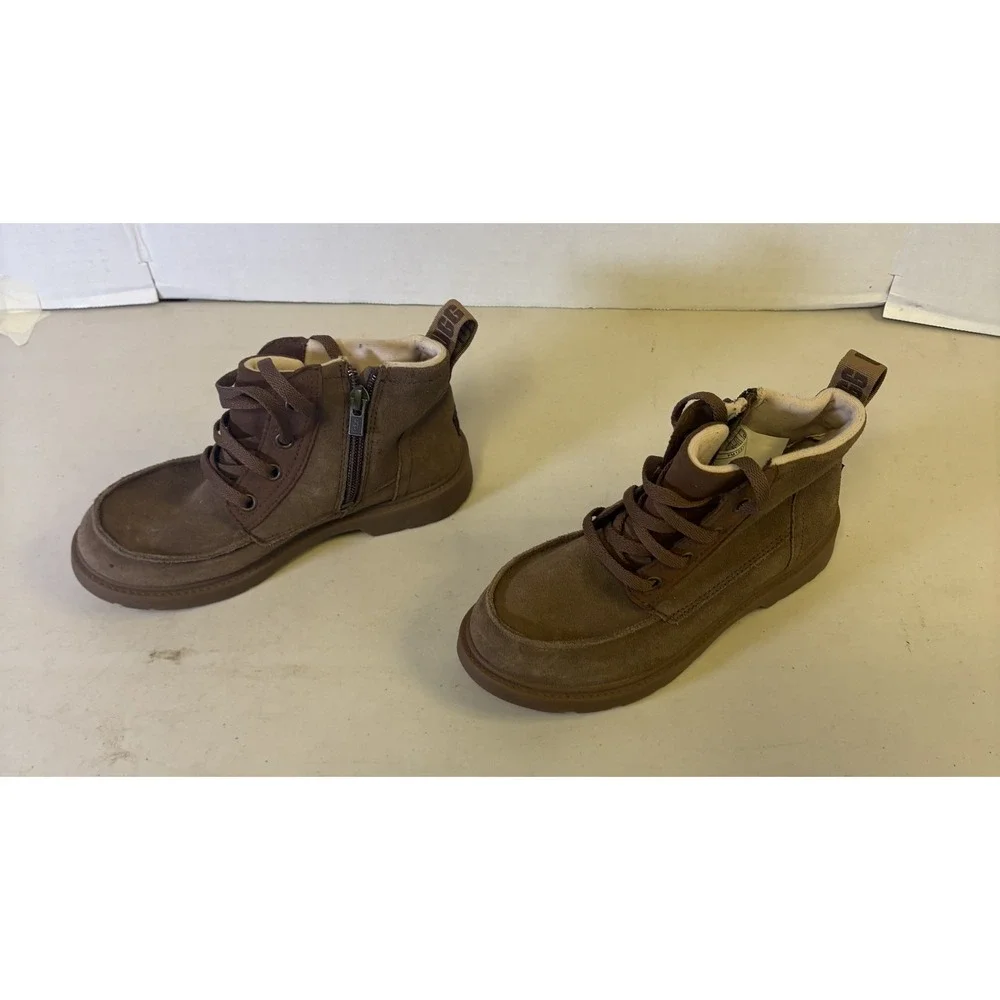 UGG Kids Brown Suede Moc Toe Side Zip Lace Up Ankle Boots G05RVCSQWN Size 2